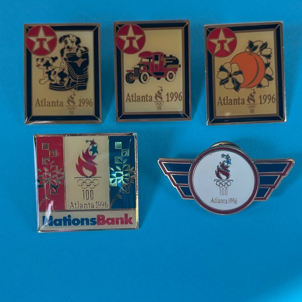Set of  5 Atlanta 1996 Summer Olympics Lapel Hat trading Pins Texaco NationsBank - Picture 2 of 14